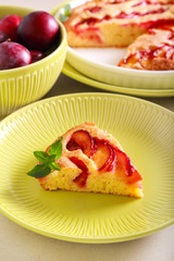 Plum cake, sliced and served