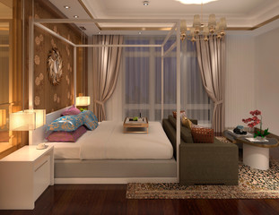 Hotel Room Interior 3D Illustration Photorealistic Rendering