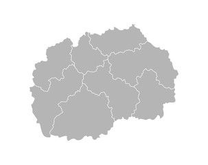 Vector isolated illustration of simplified administrative map of North Macedonia﻿. Borders of the provinces (regions). Grey silhouettes. White outline
