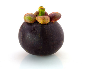 Close up of Fresh Mangosteen fruit isolated on white background.
