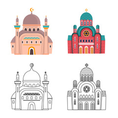 Isolated object of cult and temple logo. Set of cult and parish stock symbol for web.