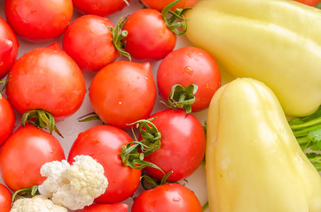 Colorful background with fresh and washed vegetables.