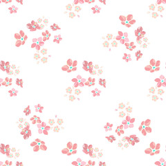 Obraz premium gentle little flowers and petals flying aside the botanical pattern of small colored wildflowers
