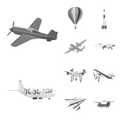 Isolated object of plane and transport icon. Set of plane and sky stock vector illustration.