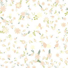 Pattern of bouquets of simple, clear, ordinary flowers in Victorian colors