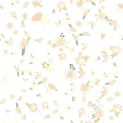 Pattern of bouquets of simple, clear, ordinary flowers in Victorian colors