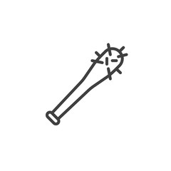 Barbed bat line icon. linear style sign for mobile concept and web design. Baseball bat with thorns outline vector icon. Handle weapon symbol, logo illustration. Vector graphics