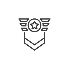 Pilot rank line icon. Military badge linear style sign for mobile concept and web design. Officer rank star outline vector icon. Force emblem symbol, logo illustration. Vector graphics