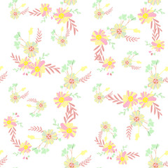 Abstract simple flowers seamless pattern for fabric design. Vector repeat illustrations. Romantic twig and flora seamless pattern.Botanical wallpaper. Element decorative floral.
