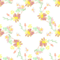 Abstract simple flowers seamless pattern for fabric design. Vector repeat illustrations. Romantic twig and flora seamless pattern.Botanical wallpaper. Element decorative floral.