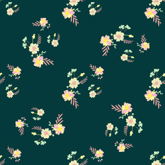Abstract simple flowers seamless pattern for fabric design. Vector repeat illustrations. Romantic twig and flora seamless pattern.Botanical wallpaper. Element decorative floral.