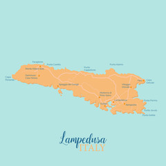Lampedusa vector map. The island of Lampedusa is the Italian port where most landings of migrants from Africa take place