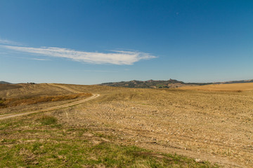 Fototapeta premium panorama of Tuscan countryside with blue sky Italy