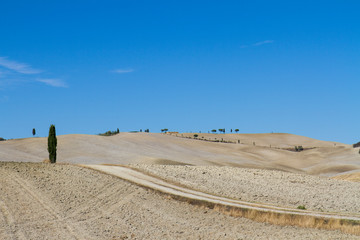 wonderful panorama of Tuscan countryside with blue sky Italy