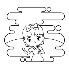 cute little student girl in landscape scene