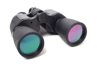 Black binoculars on white background