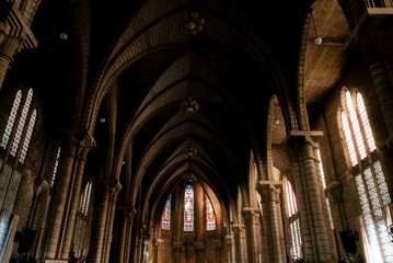 Fototapeta premium Nha Trang Cathedral or Stone Church is the mother church of the Catholic Diocese. A Famous Christ the King Cathedral in Vietnam, Royalty high quality stock image.