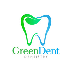 Modern elegant green leaf dental logo.