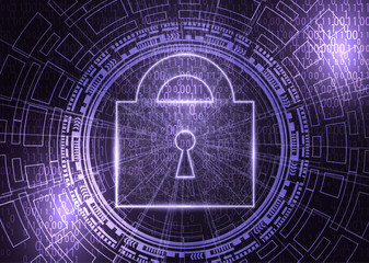 Cyber security lock on the mass of data. Information security Internet privacy blocking. Future innovative technology networking business concept.