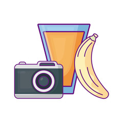 camera with juice glass and banana fruit