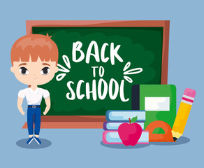 back to school with student boy and supplies education