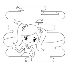 cute little student girl in landscape scene