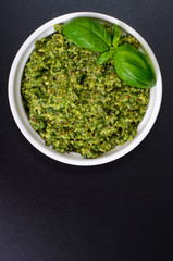 Homemade freshly made basil pesto sauce