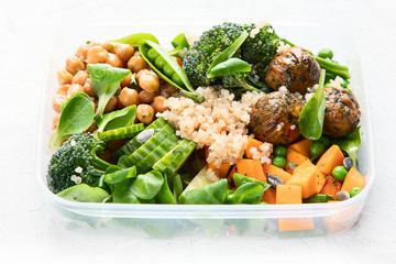 Healthy vegan lunch box. Clean diet eating concept.