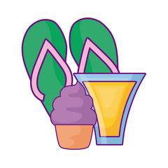 flip flops with cupcake and juice glass