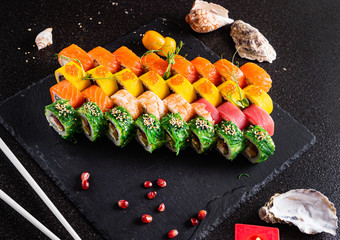 sushi set on the black background