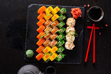 sushi set on the black background