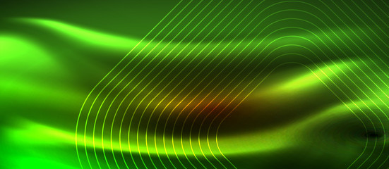 Neon square shapes lines on glowing light background