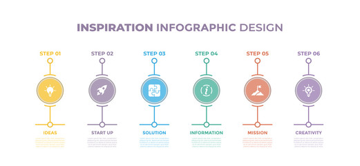 Modern design elements for Inspiration concept Multicolor infographics.Timeline with 6 steps, options, Circles. Vector template