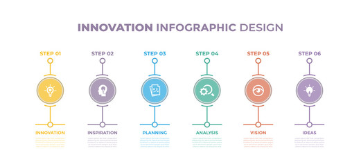 Modern design elements for Innovation concept Multicolor infographics.Timeline with 6 steps, options, Circles. Vector template