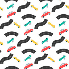 Car transport with road seamless pattern