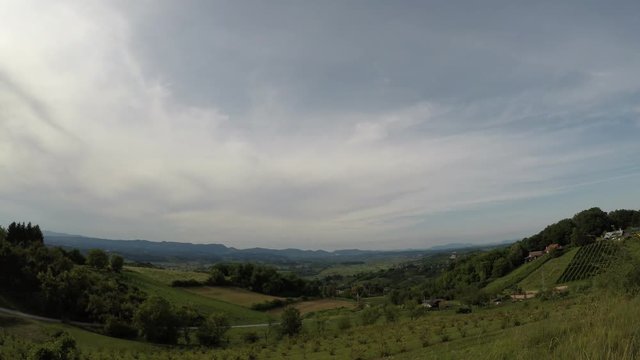 Time lapse of moving clouds, morning, north Croatia, wide angle