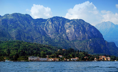 Fototapeta na wymiar Sailing on Lake Como, panorama view. Lombardy, Italy 