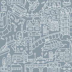 London. City seamless pattern Roads, houses, river