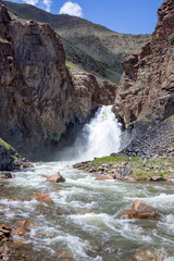 Waterfall 33 parrots Naryn region Kyrgyzstan. Travel. Central Asia.