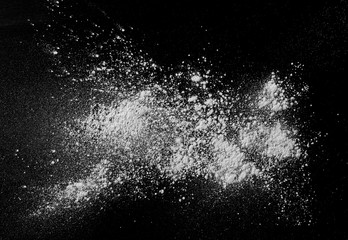 White powder isolated on black background, top view with clipping path - Powered by Adobe