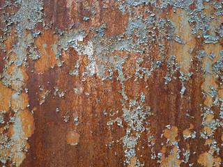 Corroded metal background. Rusty metal background with streaks of rust. Rust stains. Rystycorrosion.