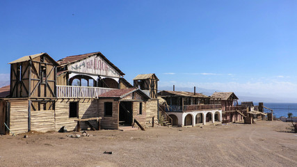 Fototapeta na wymiar Old Wild West desert cowboy town with saloon in Eilat, Israel