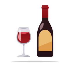 Bottle of wine and glass vector isolated illustration