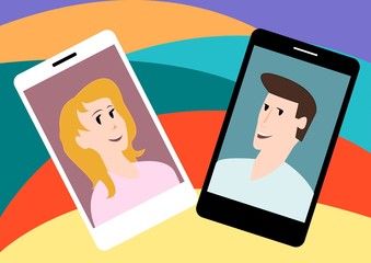 European man and European woman communicate.Friendship,love,family,work.Communication in social networks.Vector image.