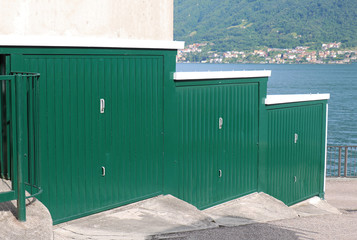 Fototapeta premium Closed garage doors on lake coast