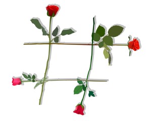 A collection of roses in the form of a hashtag.Red rose.Hashtag sign.Vector image.