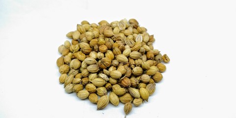 A picture of coriander seed's isolated on a white background