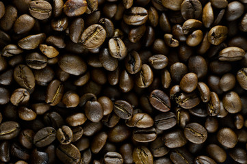 Texture of fragrant rusty coffee beans.