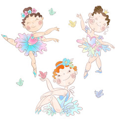 Set of cute girls ballerinas. Vector illudtration.