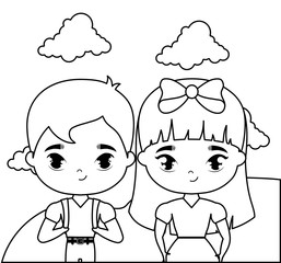 cute little students in landscape scene
